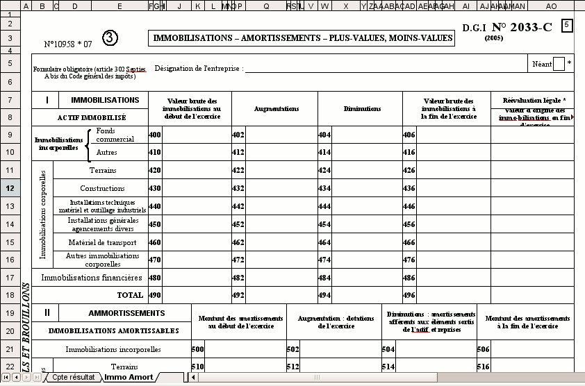 Formulaire 2033 remplissable au format tableur LibreOffice